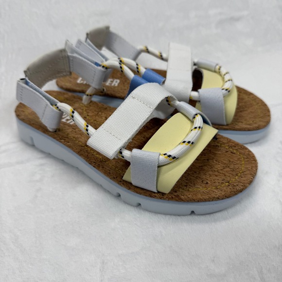 Camper Women\'s Sandals Cork Platform Rope Straps Adjustable White Yellow Size 37